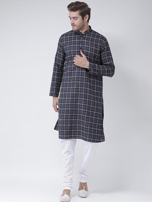 men checkered kurta botton ethnic wear set - 21078510 - Very Small Image - 1