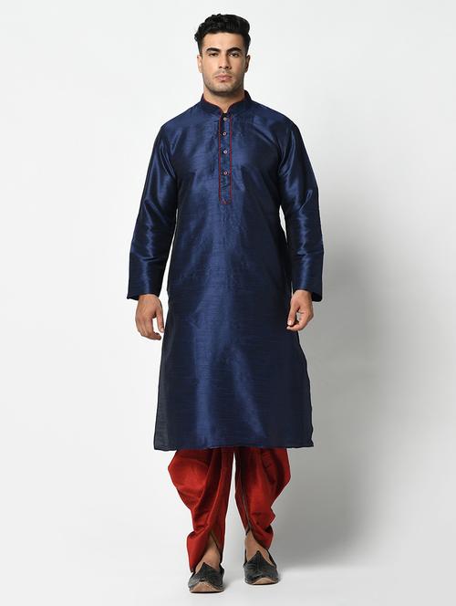 men solid silk dhoti kurta ethnic wear set - 21078873 - Very Small Image - 1