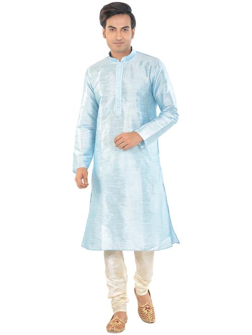 light blue pure silk kurta churidar set - 21078875 - Very Small Image - 1