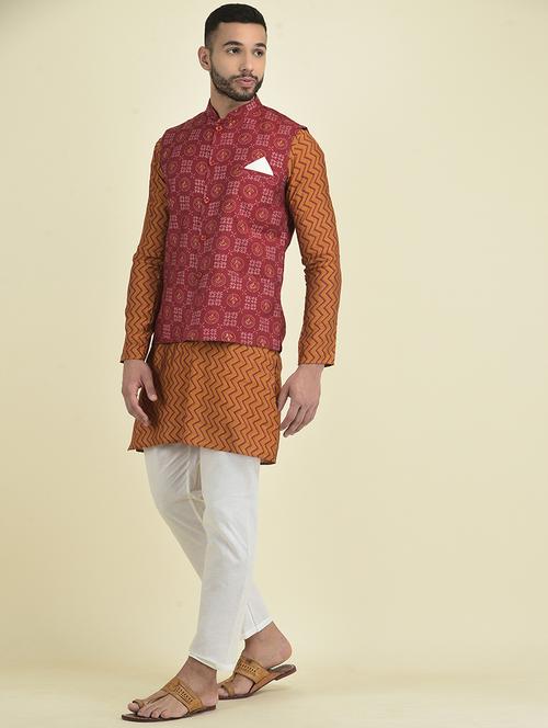 men mandarin neck kurta pyjama set with jacket - 21078990 - Very Small Image - 1