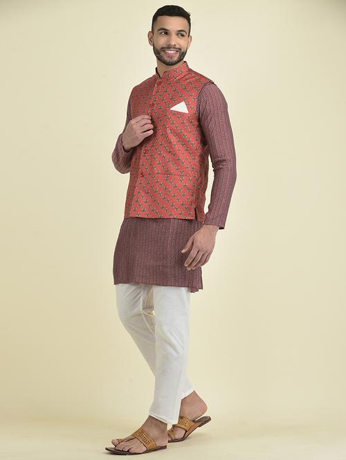 men printed long sleeve kurta pyjama set - 21078992 - Very Small Image - 1