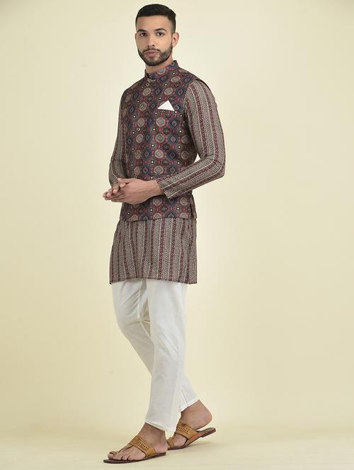 men long sleeve kurta botton with jacket - 21079010 - Very Small Image - 1