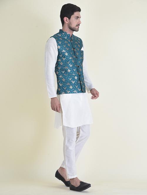 men long sleeve kurta pyjama set with nehru jcaket - 21079016 - Very Small Image - 1