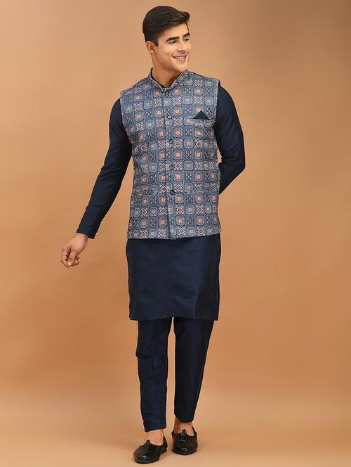 men printed long sleeve kurta pyjama set - 21079035 - Very Small Image - 1