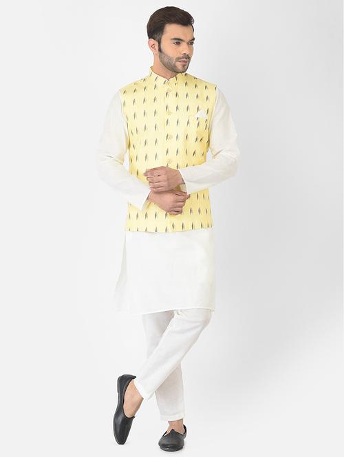 men long sleeve kurta pyjama set with nehru jcaket - 21079090 - Very Small Image - 1