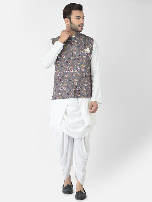 men white dhoti kurta ethnic wear set with jacket - 21079719 - Very Small Image - 1