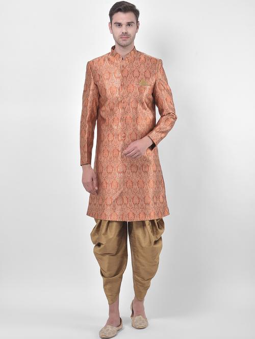 men long sleeve self design sherwani set - 21080083 - Very Small Image - 1
