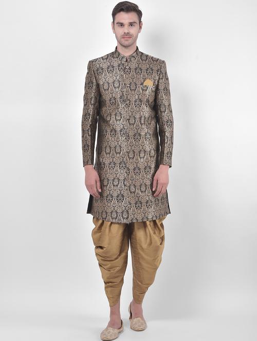 men long sleeve self design sherwani set - 21080084 - Very Small Image - 1