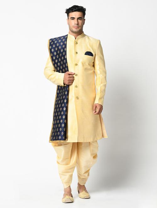 men long sleeve self design sherwani set - 21080118 - Very Small Image - 1