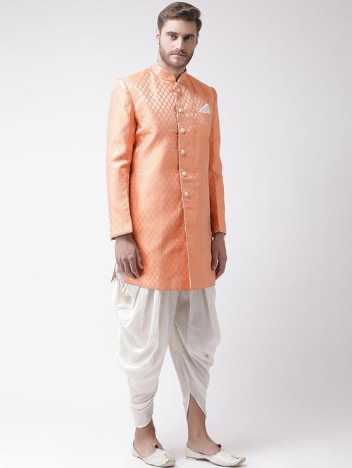 men long sleeve self design sherwani set - 21080135 - Very Small Image - 1