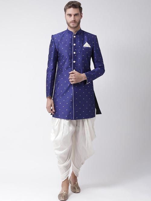 men long sleeve self design sherwani set - 21080140 - Very Small Image - 1