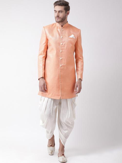 men long sleeve self design sherwani set - 21080143 - Very Small Image - 1