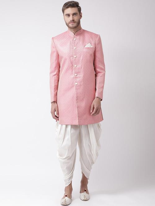 men long sleeve self design sherwani set - 21080144 - Very Small Image - 1