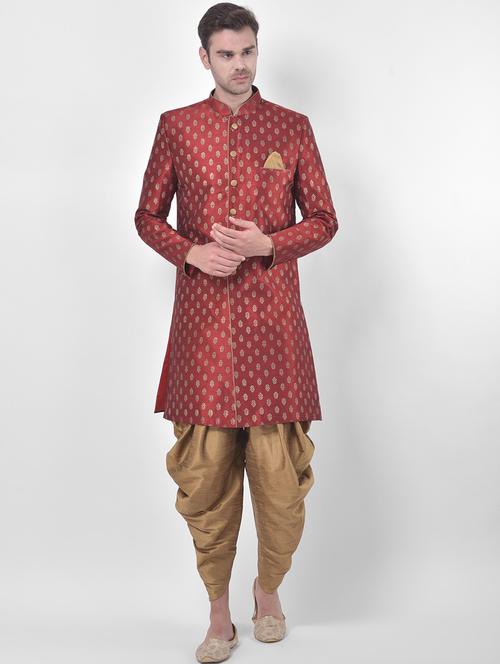 men long sleeve self design sherwani set - 21080176 - Very Small Image - 1