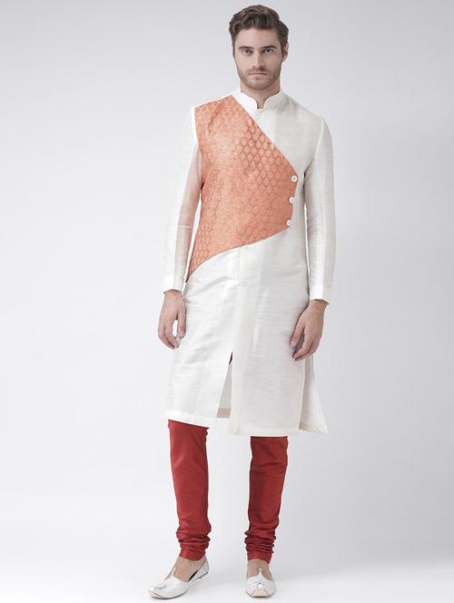 men mandarin neck self design kurta churidar set - 21080214 - Very Small Image - 1