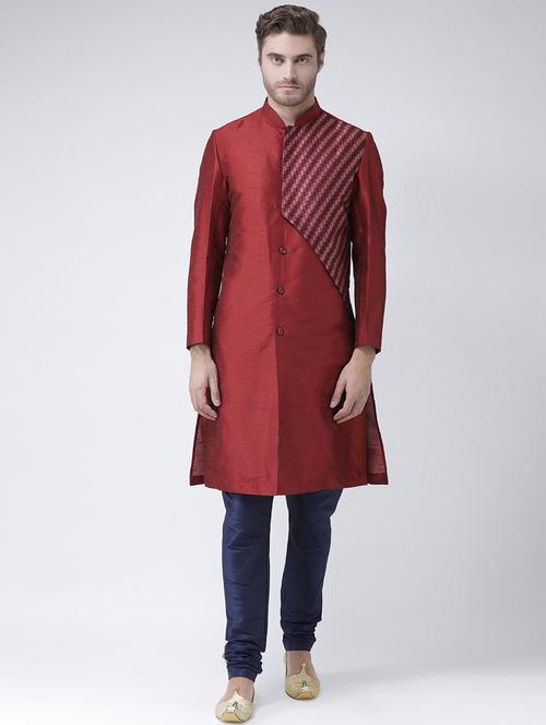 men long sleeve self design sherwani set - 21080217 - Very Small Image - 1