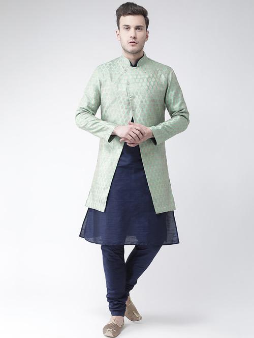men mandarin neck self design kurta churidar set - 21080224 - Very Small Image - 1