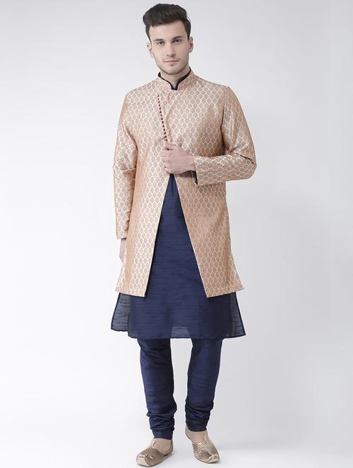 men self design silk sherwani ethnic wear set - 21080229 - Very Small Image - 1