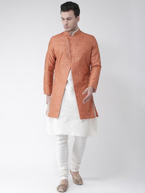 men self design silk sherwani ethnic wear set - 21080232 - Very Small Image - 1