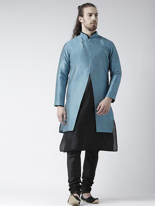 men mandarin neck printed kurta churidar set - 21080250 - Very Small Image - 1