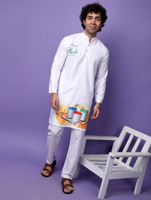 men long sleeve holi print kurta - 21081202 - Very Small Image - 1