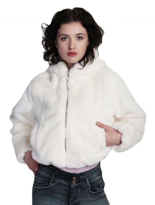 women solid long sleeve fur jacket - 21081240 - Very Small Image - 1