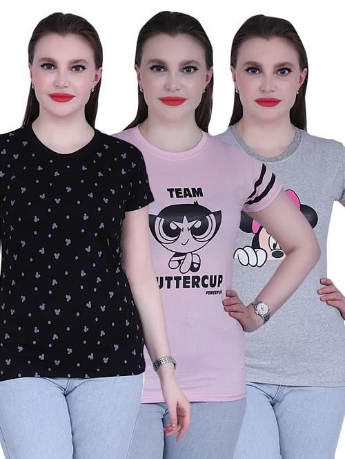 women set of 3 round neck printed regular t-shirt - 21081879 - Very Small Image - 1