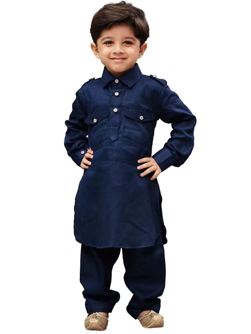 navy blue cotton blend kurta set - 21081954 - Very Small Image - 1