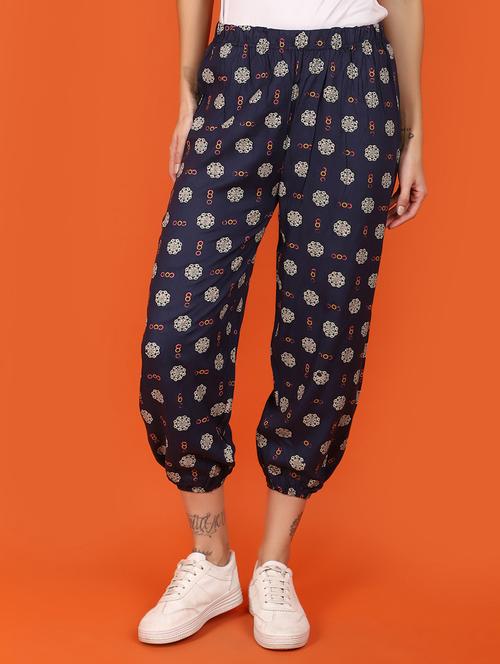 navy blue rayon printed jogger - 21082327 - Very Small Image - 1