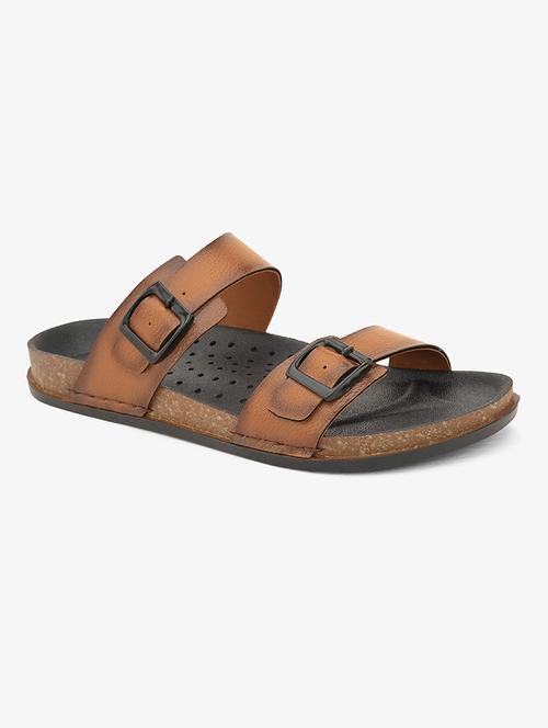 tan leatherette slip on sandals - 21082501 - Very Small Image - 1