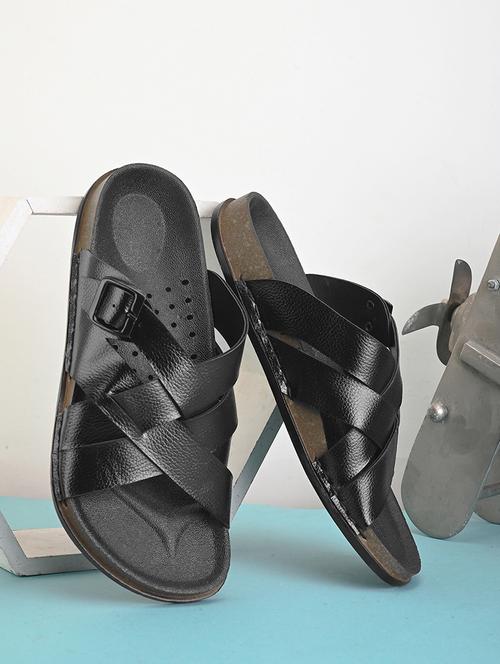black leatherette slip on sandals - 21082508 - Very Small Image - 1