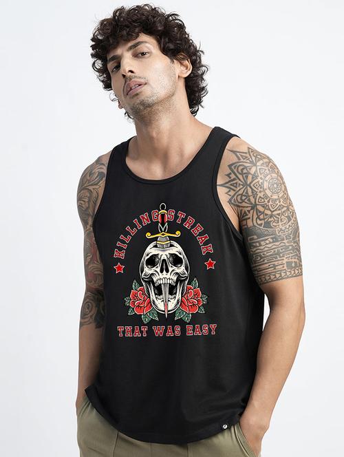 men graphic printed black cotton vest - 21093097 - Very Small Image - 1