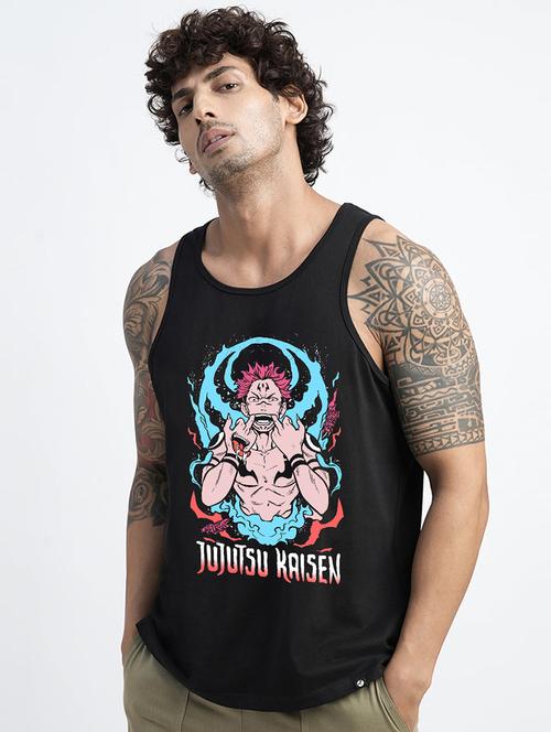 men graphic printed black cotton vest - 21093104 - Very Small Image - 1