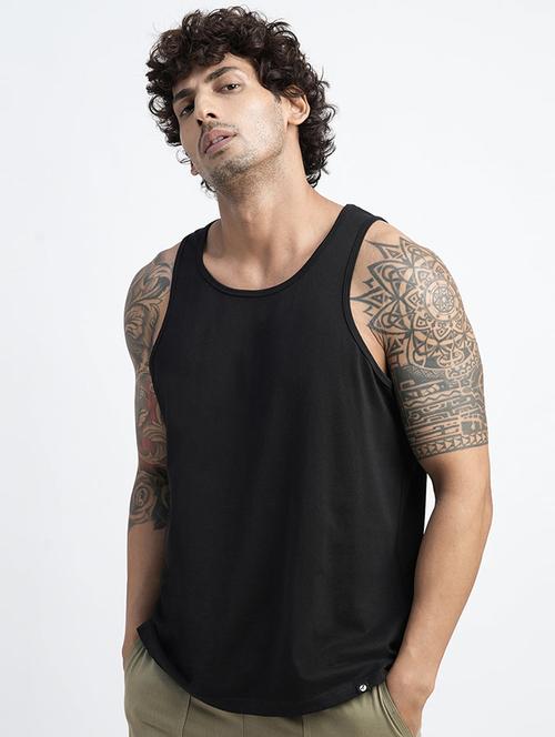 men graphic back printed black cotton vest - 21093109 - Very Small Image - 1