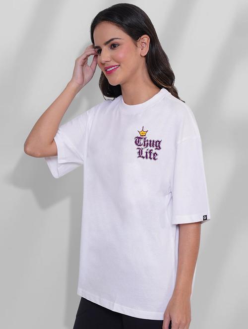 women round neck front & back print oversized t-shirt - 21093338 - Very Small Image - 1