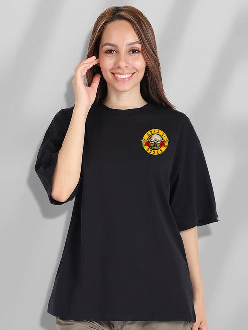women round neck front & back print oversized t-shirt - 21093340 - Very Small Image - 1
