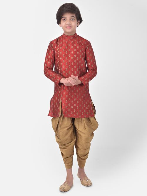 kids long sleeve dhoti kurta set - 21093787 - Very Small Image - 1