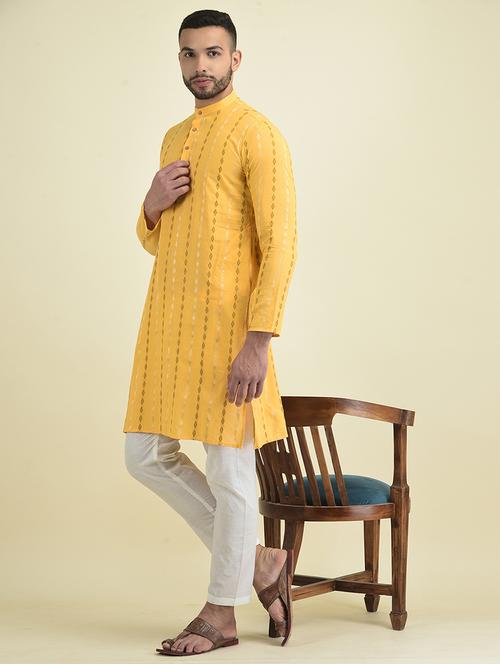 yellow cotton blend kurta pyjama ethnic wear set - 21094329 - Very Small Image - 1