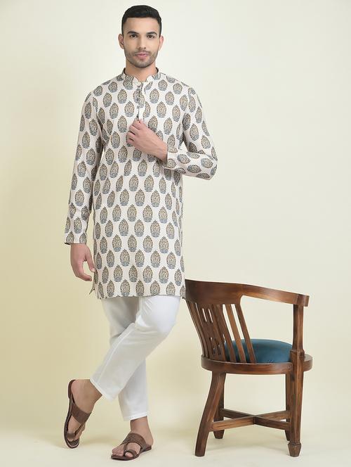 white cotton blend kurta pyjama ethnic wear set - 21094344 - Very Small Image - 1
