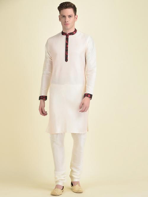 beige silk blend kurta churidar ethnic wear set - 21094368 - Very Small Image - 1