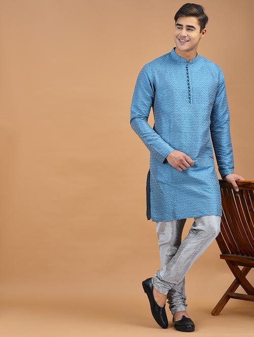 blue cotton blend kurta churidar ethnic wear set - 21094398 - Very Small Image - 1