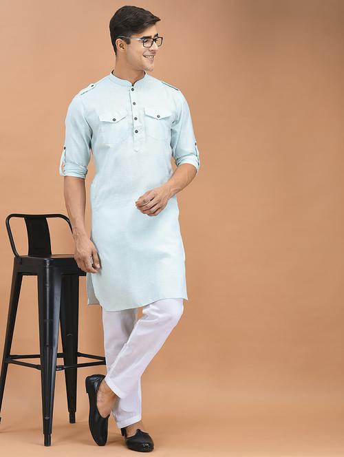 men long sleeve kurta with trouser set - 21094413 - Very Small Image - 1