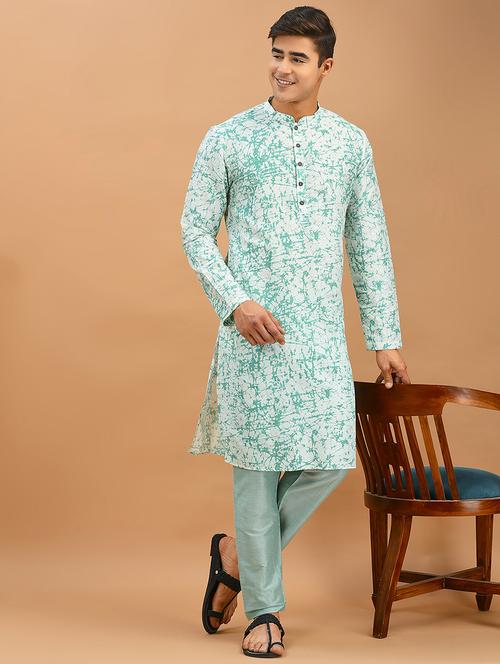 light green cotton blend kurta pyjama ethnic wear set - 21094478 - Very Small Image - 1