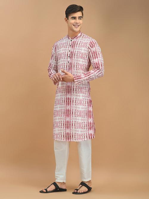 white cotton blend kurta pyjama ethnic wear set - 21094485 - Very Small Image - 1