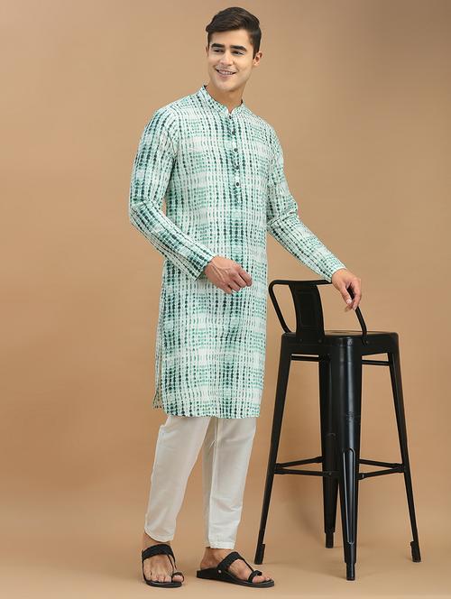 white cotton blend kurta pyjama ethnic wear set - 21094488 - Very Small Image - 1