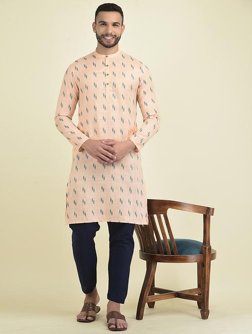 orange cotton blend kurta pyjama ethnic wear set - 21094528 - Very Small Image - 1