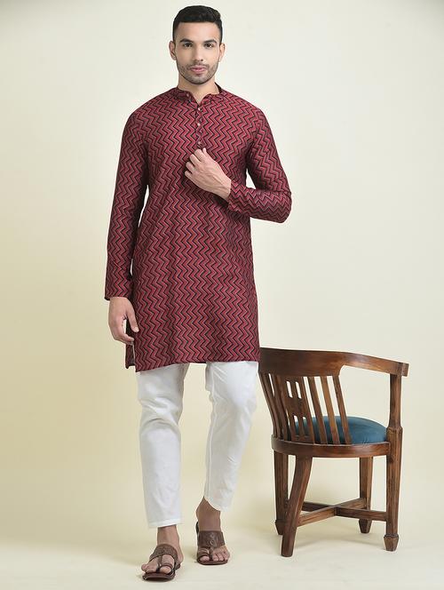 maroon cotton kurta pyjama ethnic wear set - 21094547 - Very Small Image - 1