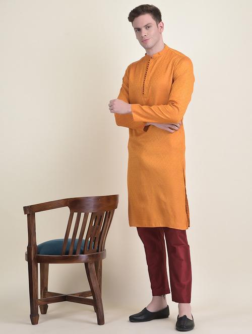 orange cotton blend kurta pyjama ethnic wear set - 21094751 - Very Small Image - 1