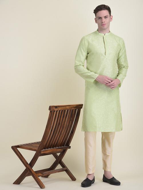 light green cotton blend kurta pyjama ethnic wear set - 21094759 - Very Small Image - 1