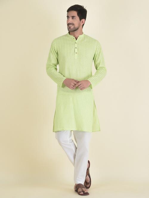 light green cotton blend kurta pyjama ethnic wear set - 21094791 - Very Small Image - 1